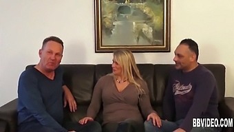 Voluptuous German Mature Woman Pleasures Two Men Orally