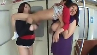 Two Voluptuous Asian Ladies Get A Public Titty-Fuck And Handjob