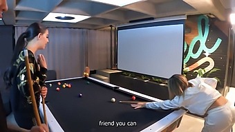 Two Beautiful Bisexuals Indulge In A Steamy Threesome On A Pool Table