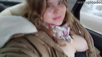 Chubby Cutie With Big Breasts Pleasures Herself In The Backseat
