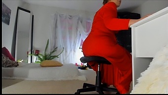 Naughty Milf Sonya'S Seductive Display In A Red Dress With Emphasis On Upskirt