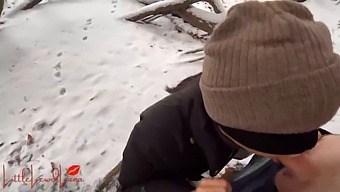 Luna, An Asian Woman, Gives A Blowjob In A Snowy Public Park And Narrowly Avoids Being Spotted!