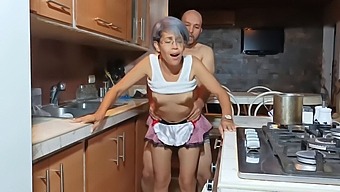 Secret Affair With Stepmom In The Kitchen While Dad Is Nearby