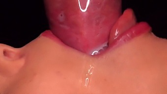 Intense Close-Up Of Girl Breaking Condom And Swallowing Cum